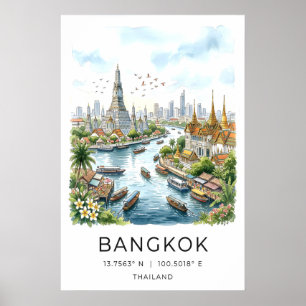 Impression aquarelle de voyage, Skyline de Bangkok