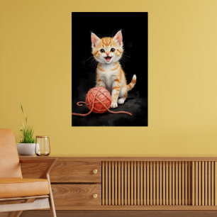 Impression aquarelle d'un chaton joueur avec du fi