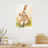 Impression aquarelle lapin, maman et enfant, mur d (Cuisine)