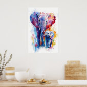 Impression aquarelle Maman Éléphant et Bébé, Nurse (Cuisine)