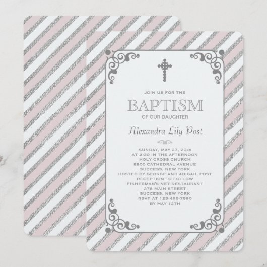 Impression Argent Pink Invitation Religieuse (Devant / Derrière)