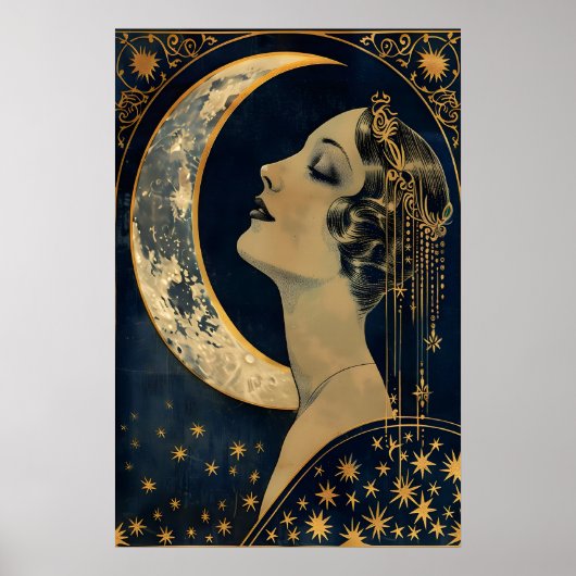 Impression Art Déco Moon Lady Céleste Murale Vinta (Devant)