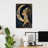 Impression Art Déco Moon Lady Céleste Murale Vinta (Bureau à domicile)
