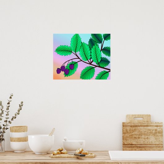 Impression "Blackberries on a Branch" avec bordure (Cuisine)