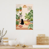 Impression botanique de chat noir, mur de plantes (Cuisine)