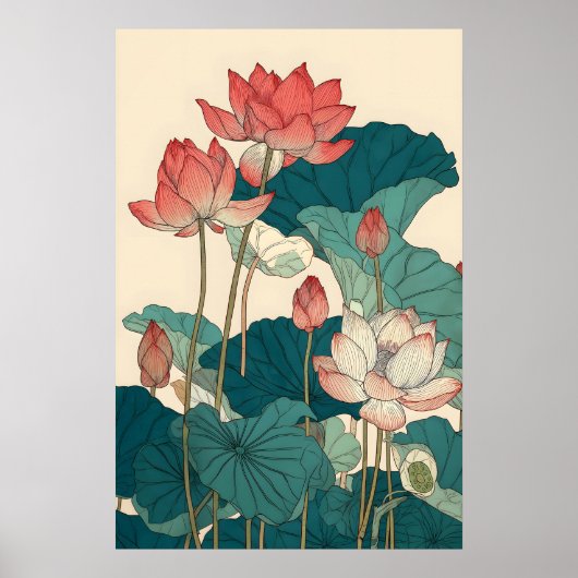 Impression botanique de lotus — Art mural floral v (Devant)