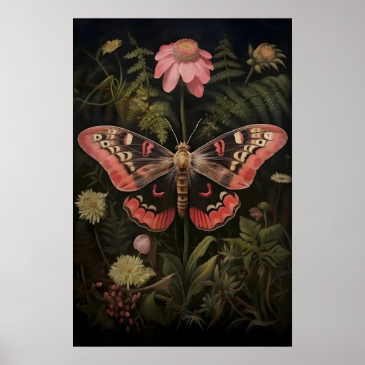 Impression botanique de papillon de nuit rose, pap (Devant)