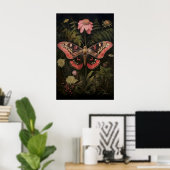 Impression botanique de papillon de nuit rose, pap (Bureau à domicile)