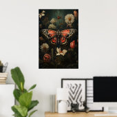 Impression botanique de papillon rose, floral vint (Bureau à domicile)