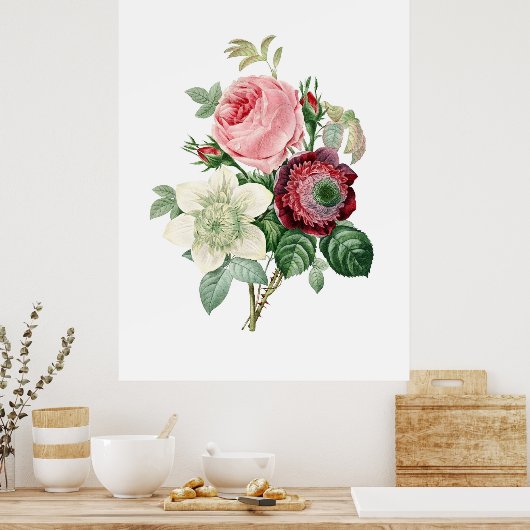 Impression botanique de ROSES originaux par Redout (Cuisine)