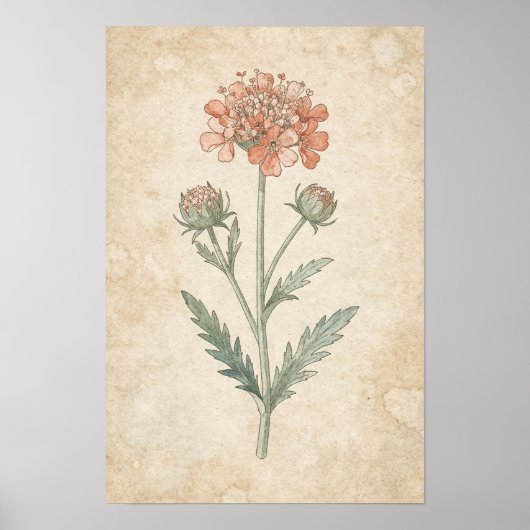 Impression botanique de Scabiosa | Étude de fleur (Devant)