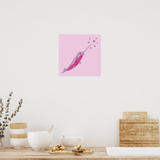 Impression d'affiche d'art rose Narwhal (Cuisine)