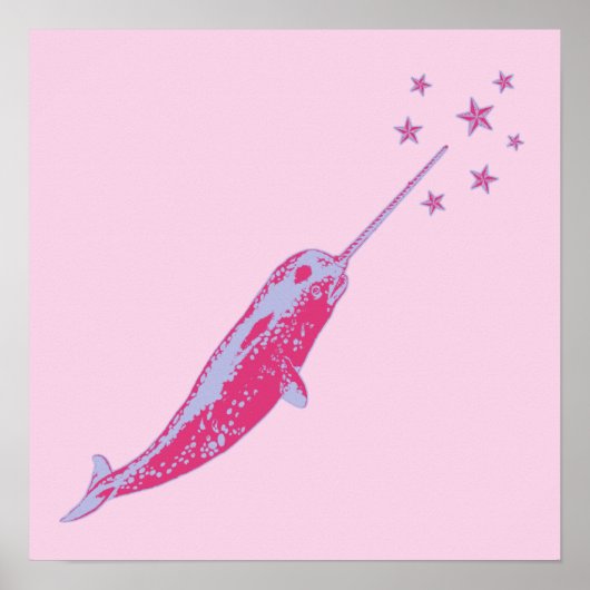 Impression d'affiche d'art rose Narwhal (Devant)