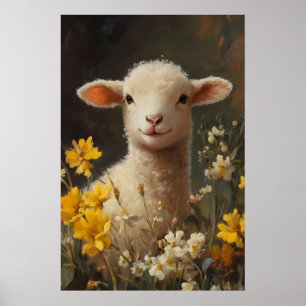 Impression d'agneau de Pâques à l'aquarelle, fleur