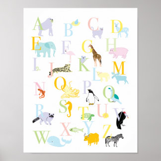 Impression d'alphabet animal pastel