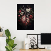 Impression d'anatomie du cœur humain floral, Macab (Bureau à domicile)