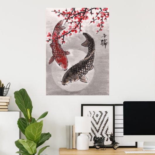 Impression d'aquarelle chinoise LinLi - KOI Fish # (Bureau à domicile)
