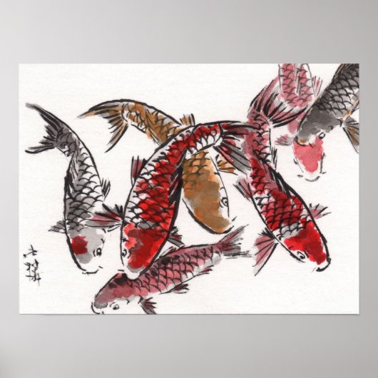 Impression d'aquarelle chinoise LinLi - Poisson KO (Devant)