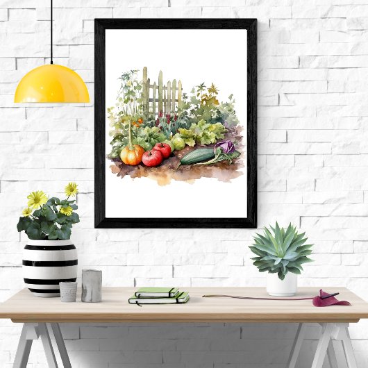 Impression d'aquarelle de jardin potager - Affiche
