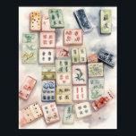 Impression d'aquarelle Mahjong<br><div class="desc">Joli mahjong aquarelle avec trois gravures originales de Nicole.</div>