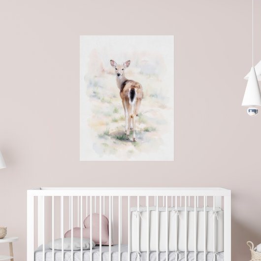 Impression d'art à l'aquarelle de jeune cerf migno (Pépinière 2)