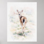 Impression d'art à l'aquarelle de jeune cerf migno (Devant)
