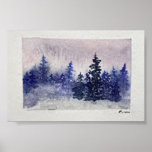 Impression d'art à l'aquarelle Forêt de pins crépu