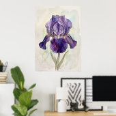 Impression d'art à l'aquarelle Iris Violet | Flora (Bureau à domicile)