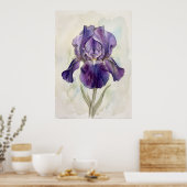 Impression d'art à l'aquarelle Iris Violet | Flora (Cuisine)