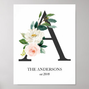 Impression d'art à monogramme, lettre A, mariage,