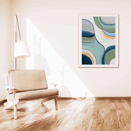 Impression d'art abstrait aux courbes vertes et bl