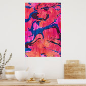 Impression d'art abstrait de style Ebru bleu rouge (Cuisine)
