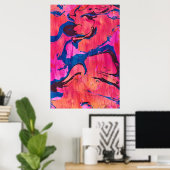 Impression d'art abstrait de style Ebru bleu rouge (Bureau à domicile)