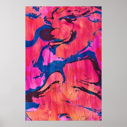 Impression d'art abstrait de style Ebru bleu rouge (Devant)