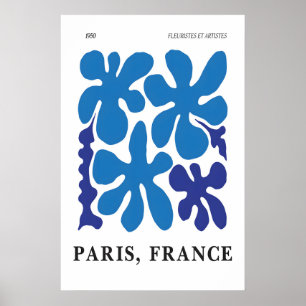 Impression d'art abstrait floral bleu Paris 1950
