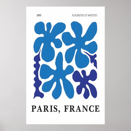 Impression d'art abstrait floral bleu Paris 1950 (Devant)