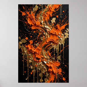 Impression d'art abstrait Orange Noir Or Feu