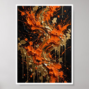 Impression d'art abstrait Orange Noir Or Feu