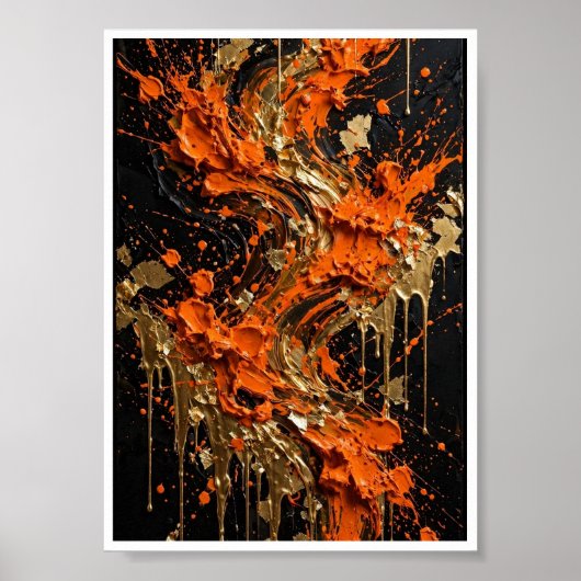 Impression d'art abstrait Orange Noir Or Feu (Devant)