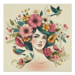 Impression d'art affiche Oiseaux chantent en été