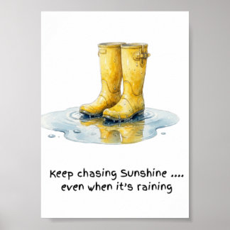 Impression d'art aquarelle Boots Wellies Jaunes