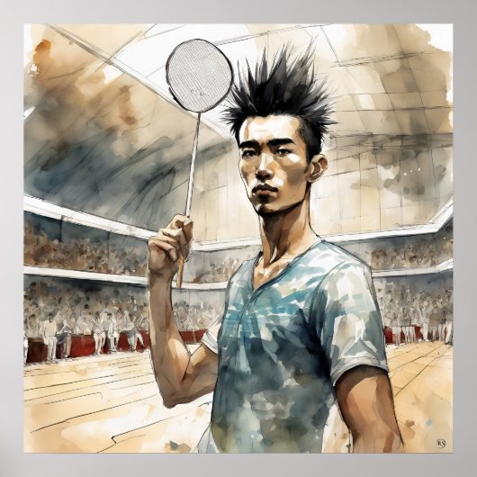 Impression d'art aquarelle de badminton (Devant)