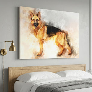 Impression d'art aquarelle de chien berger alleman