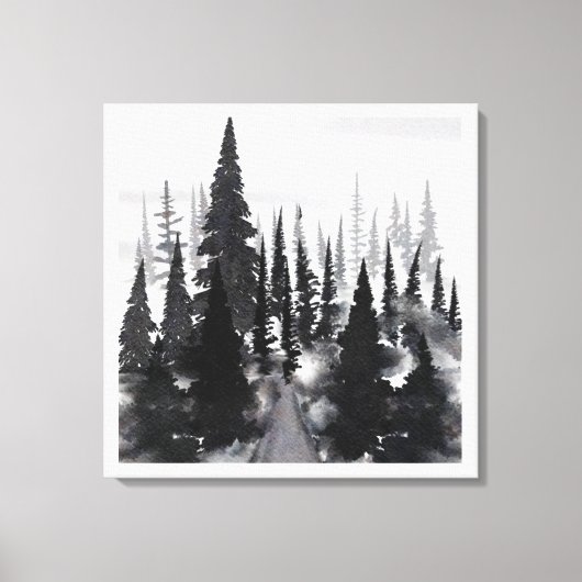 Impression d'art aquarelle de forêt de pins monoch (Recto)