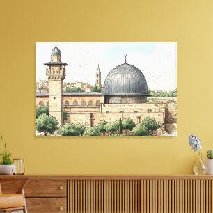 Impression d'art aquarelle de la mosquée Al-Aqsa