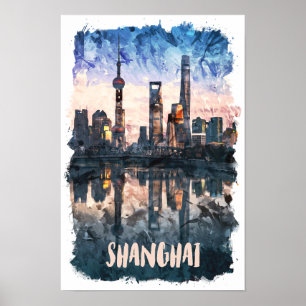 Impression d'art aquarelle de la skyline de Shangh