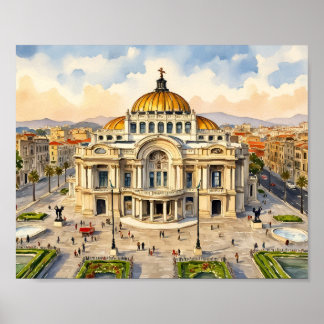 Impression d'art aquarelle de Mexico City