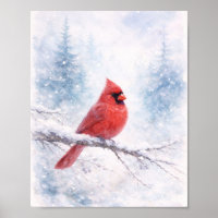 Impression d'art aquarelle hivernale Cardinal Roug