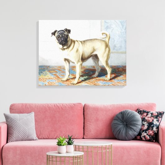 Impression d'art aquarelle vintage de chien pug (Insitu(Salon))