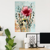 Impression d'art botanique de fleurs sauvages (Bureau à domicile)